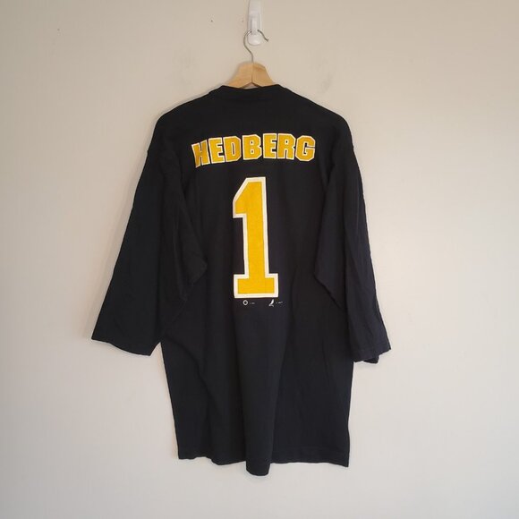 Vintage 90s Pittsburgh Penguins Hedburg #1 cotton jersey shirt black size XL - Picture 2 of 6